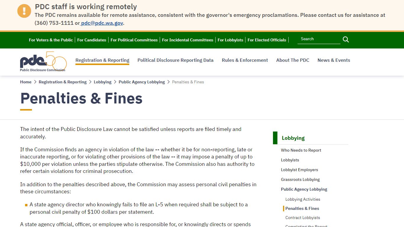 Penalties & Fines | Washington State Public Disclosure Commission (PDC)