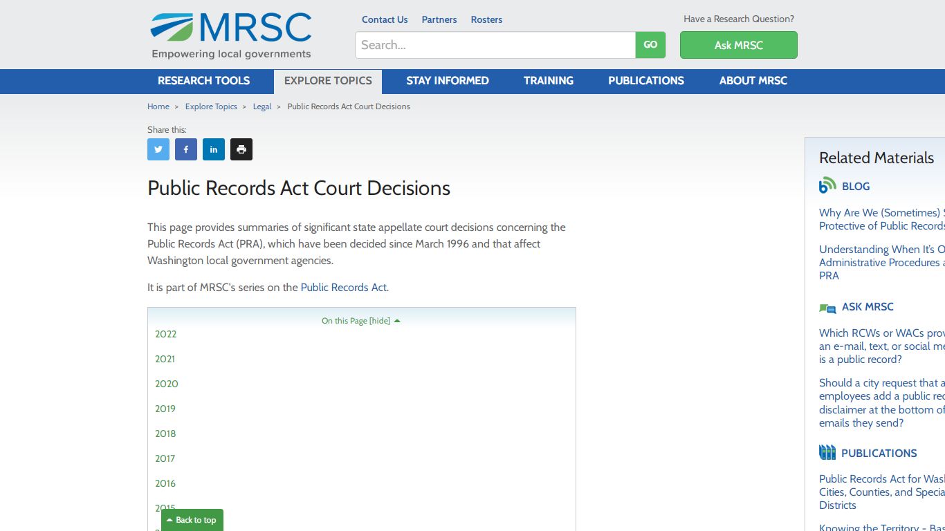 MRSC - Public Records Act Court Decisions