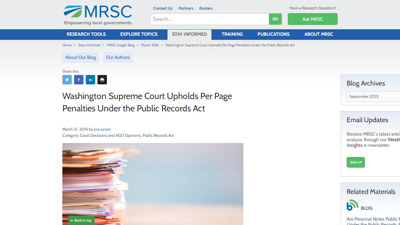 MRSC - Washington Supreme Court Upholds Per Page Penalties Under the ...