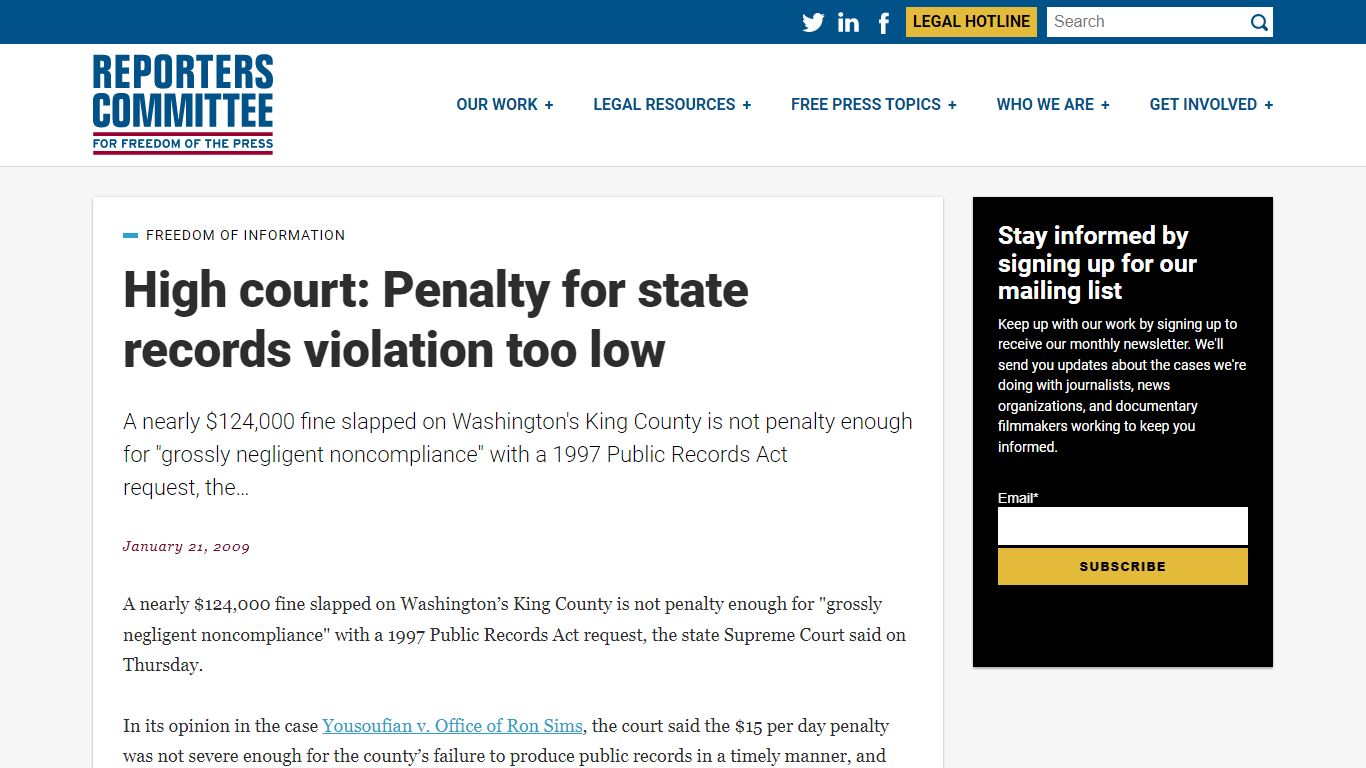 High court: Penalty for state records violation too low